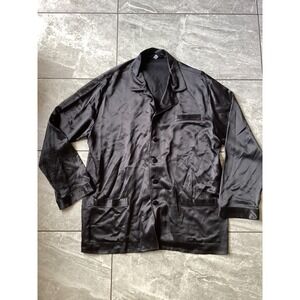 LilySilk Mens Black 100% Mulberry Silk Pajama Top Button Down Sleep Shirt Large